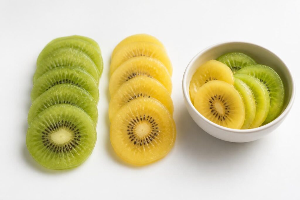 découvrez les calories du kiwi vert et jaune pour 100g, sans la peau, ainsi que leurs valeurs nutritionnelles détaillées.